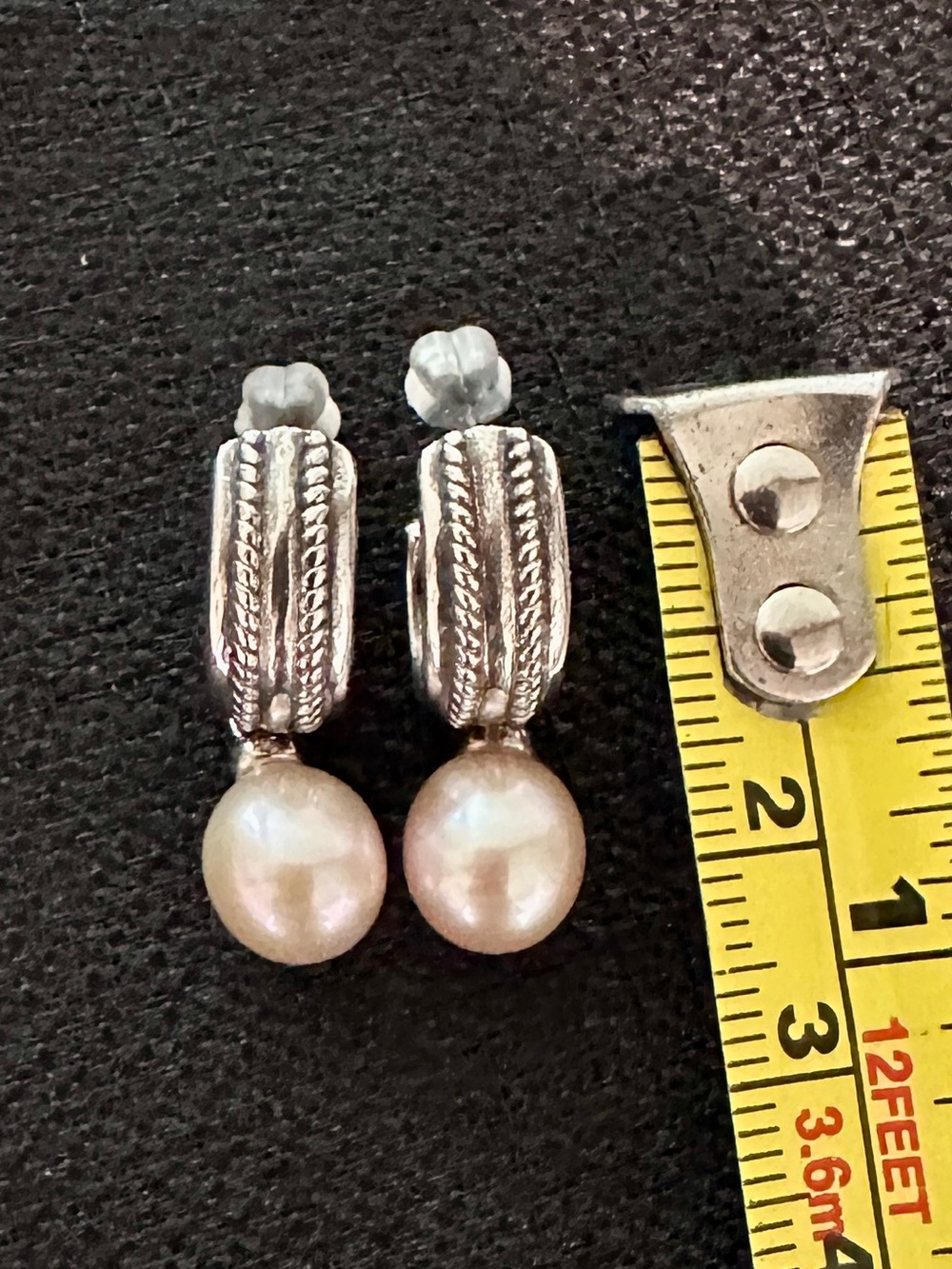 Sterling Silver & Champagne Pink Pearl Drop Earrings - Picture 2 of 6